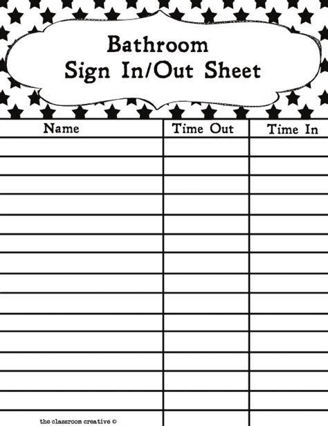 bathroom sign out sheet
