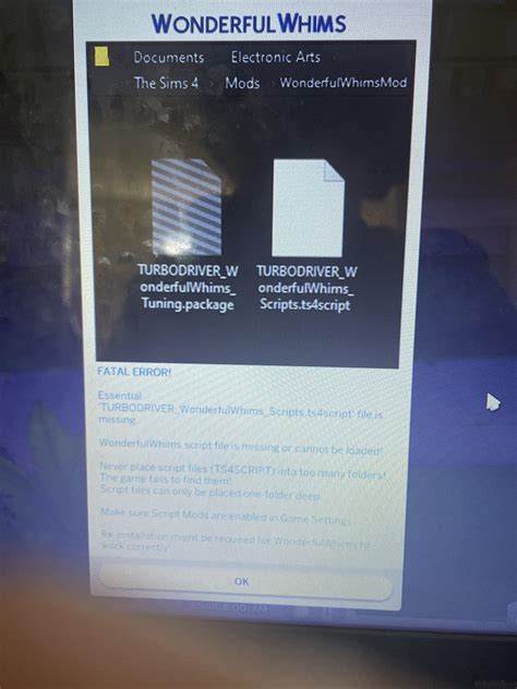 I’m getting this error with wonderful whims, I just downloaded the mod ...