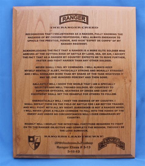US Army Ranger Creed Plaque, 75th Ranger Regiment – ItsLaser Engraving