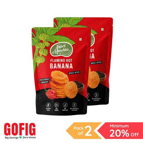 Super Munchies Bold Bites Flaming Hot Banana (58 g) - Pack of 2 – Gofig