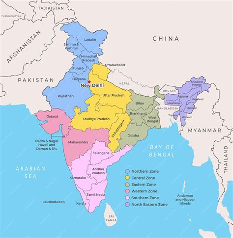 India detailed map zones and state nation border with neighbouring ...