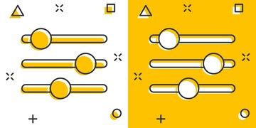 Control volume icon in comic style audio adjusting cartoon sign vector ...