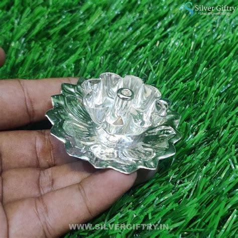 German Silver Agarbatti Stand 3" Lotus – Silver Giftry