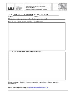 Amgen Scholars Programme - Statement of Motivation Form - Blank ...