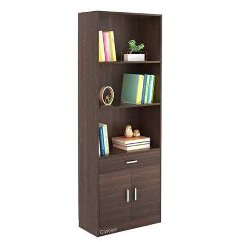 Engineered Wood Open Book Shelf with Drawer and Cupboard in Walnut Bro ...