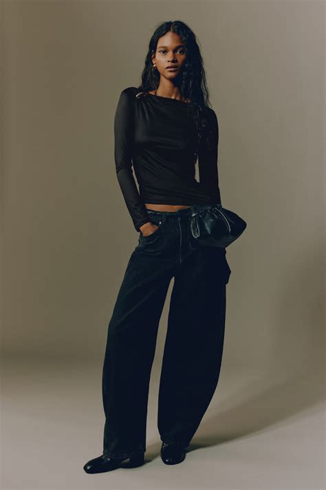 Women's Black Asymmetric jersey top | H&M IN