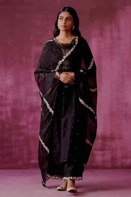 Buy Black Organza, Chanderi, Lining Cotton Mirror, Embroidered Kurta ...