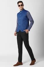 Buy Men Blue Print Nehru Jacket Online - 688737 | Peter England
