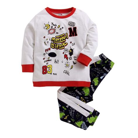 Ventra by Hopscotch Boys' Applique Full Sleeves Print Nightset in White ...