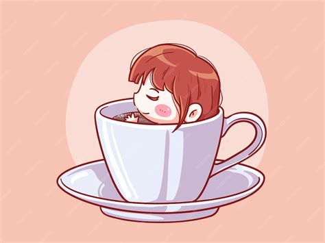 Cute and kawaii girl relax and soak in a cup of coffee manga chibi ...