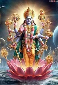 GOJO lord vishnu blue-skinned figure with four arms, holding items like ...