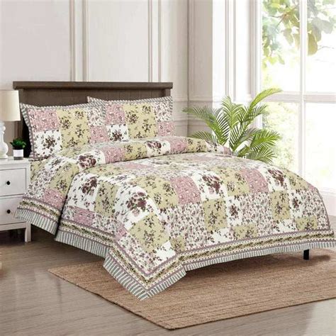 Hdc Floral Patch Print Cotton King Size Double Bed Sheet With 2 Pillow