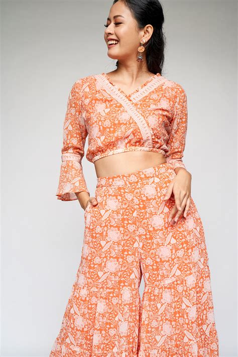 Buy Orange Gathers or Pleats Cropped Suit Online at Best Price at ...
