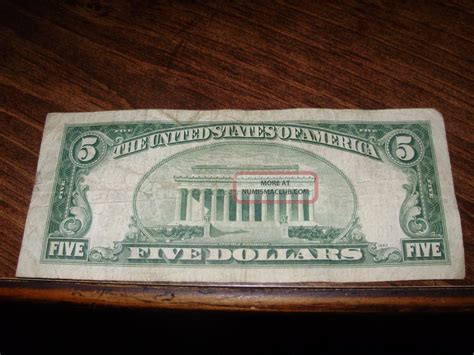 1934 - C $5. 00 U. S. Five Dollar Bill Blue Seal Silver Certificate ...