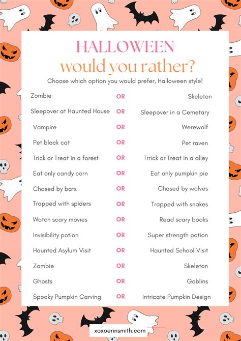 Halloween Would You Rather Questions Free Printable Kids ...