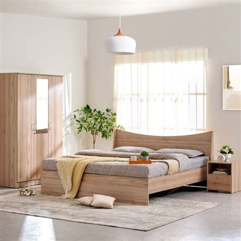 Buy Helios Alton King Bed with Bedside Table and 3-Door Wardrobe from ...