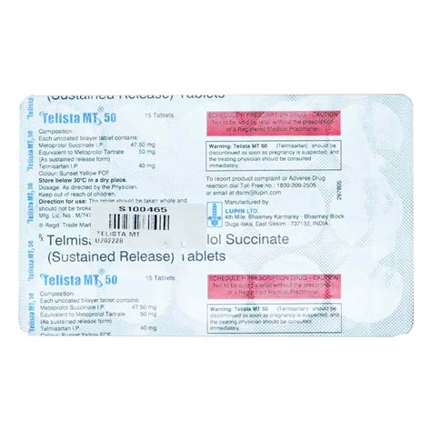 Telista MT 50 Tablet 15's Price, Uses, Side Effects, Composition ...