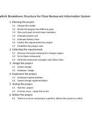 Work Breakdown Structure for Restaurant 的图像结果