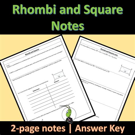 Rhombi and Square Properties Guided Notes Quadrilaterals Polygon Unit ...