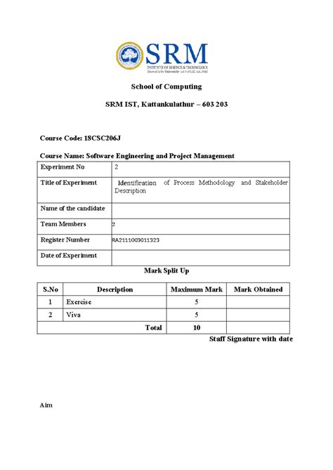 Sepm2 - School of Computing SRM IST, Kattankulathur – 603 203 Course ...