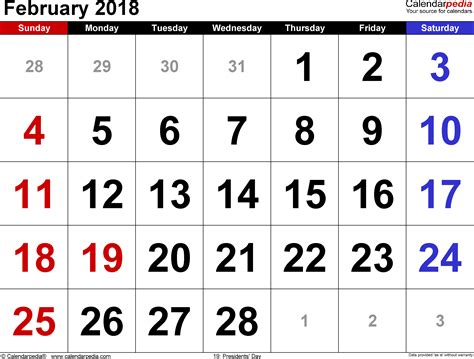 Month Calendar February 2018