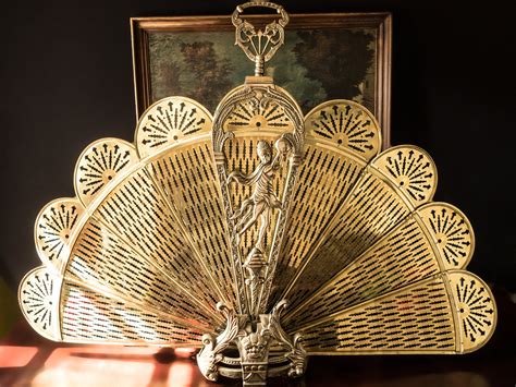 Vintage Brass Fireplace Screen Fireplace Fan Art Deco Peacock Victorian ...