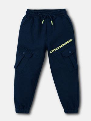 Buy Nautinati Boys Typography Print Fleece Cargo-Pocket Joggers In Navy ...