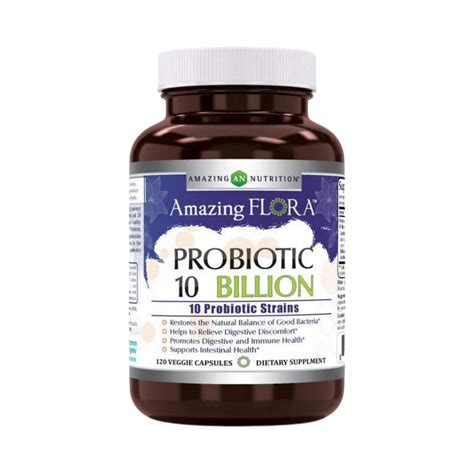 Amazing Flora, Probiotic 10 Billion 10 Probiotic Strains, 120 Capsules ...