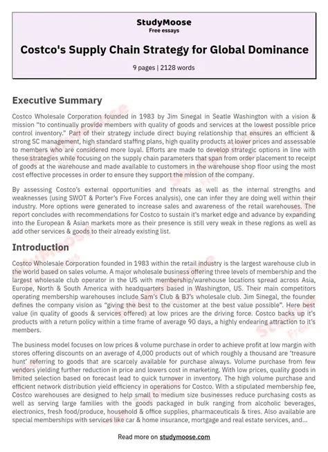 Costco's Supply Chain Strategy for Global Dominance Free Essay Example