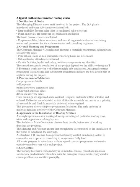 Image result for Roofing Method Statement Example
