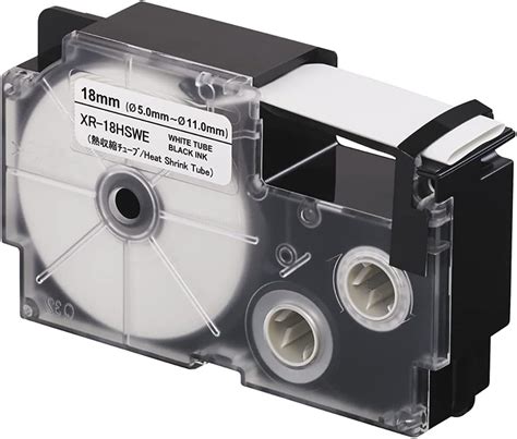 Casio XR-18HSWE Heat Shrink Tube Label Printer Tape (Black and White ...