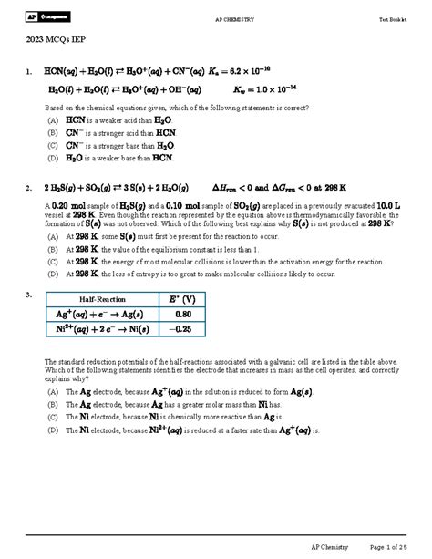 Practice MC 2024 - AP Chem 2023 MCQ IEP - 1. Based on the chemical ...