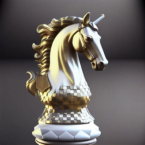Gold and Marble White Horse Chess Piece