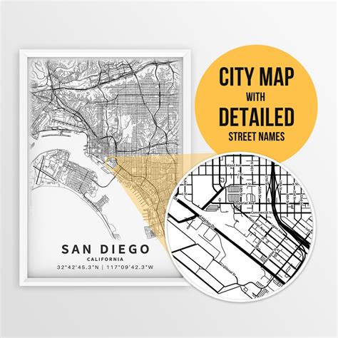 Downtown San Diego, California, USA With Street Names - Instant Download  City Map  Travel ...