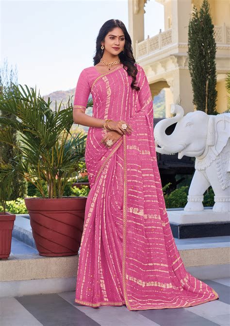 Pink Chiffon Printed Saree – Elegant, Lightweight & Graceful Drape - R