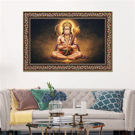 Shri Bajrangi Hanuman Floral Border Canvas Wall Painting – Decors Mantra