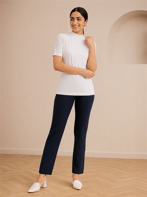 Buy Navy LivIn Air Bootcut Formal Pants Online | FableStreet