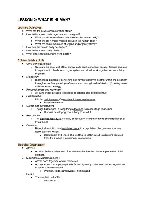 SOLUTION: Biology what is human - Studypool