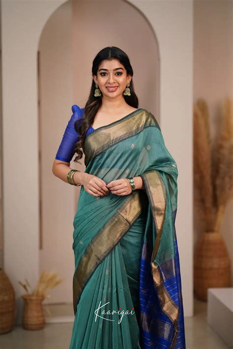 Maanvi Maheswari Silk Cotton Saree - Teal Blue and Royal Blue ...
