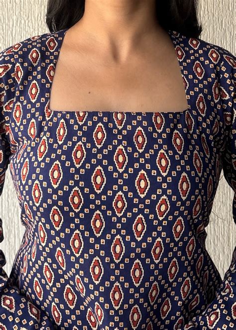 Blue Square neck short kurti – KUDDI