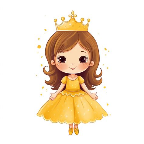 Cartoon princess in a yellow dress with a crown on her head generative ...