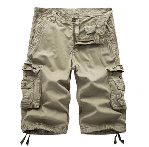 Men's Multi-Pocket Slim Fit Solid Cargo Shorts Khaki 30 : Amazon.in ...