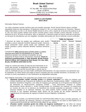Completable En línea brushschools Free and Reduced Lunch Letter to ...