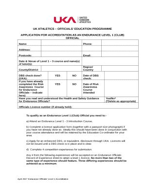 APPLICATION FOR ACCREDITATION AS AN ENDURANCE LEVEL 1 (CLUB) OFFICIAL ...