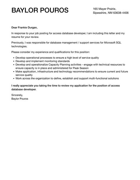 Image result for Database Developer Cover Letter