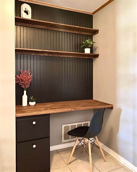 Desk Built Into Black Beadboard Wall - Soul & Lane