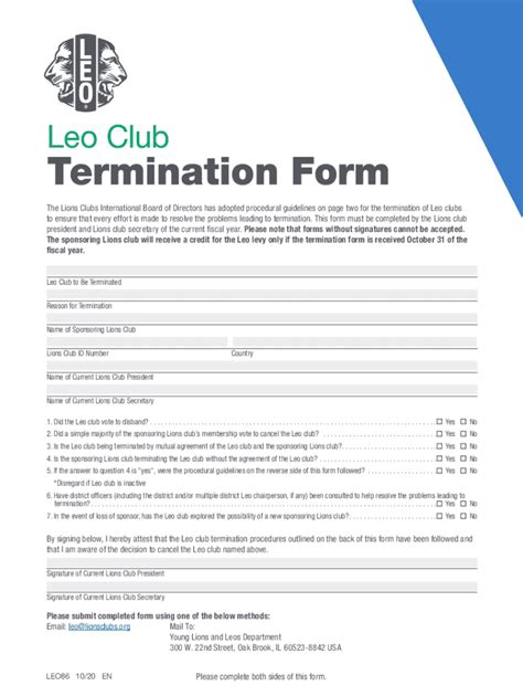Fillable Online Lions Club Termination Form - Fill Online, Printable ...