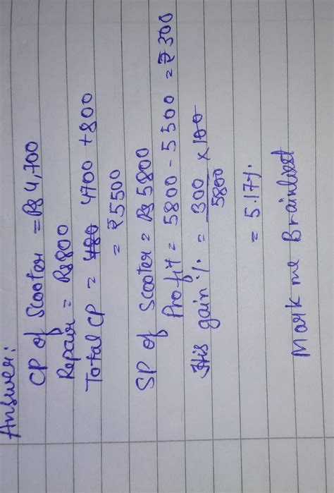 Alfred buys an old scooter for Rs. 4700 and spends Rs. 800 on its ...