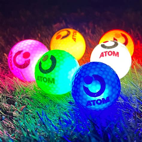 6PK ATOM Mixed Colour LED Light Up Golf Balls - Glow & Night Sports ...
