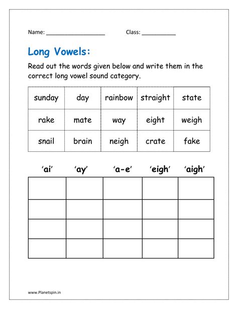 Long vowel sounds worksheets pdf for kindergarten | Planetspin.in